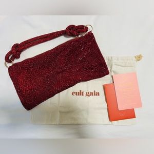 Cult Gaia Red Hera Nano Knotted Embellished Shoulder Bag